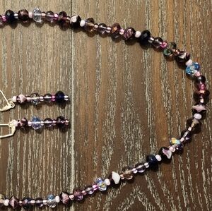 19" shades of purple with purple shell beads necklace with earrings